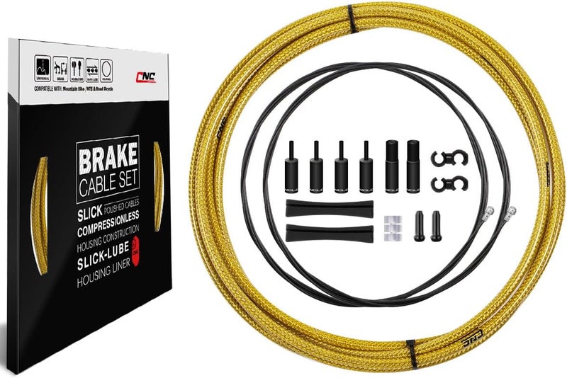 CNC Road Bike Brake Cable Kit,Universal Brake Cable Housing Coated Braided & Teflon Inner line For Bicycle Road Bike（Black/Gold/Silver/Titanium silver） - Image 1